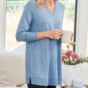Soft Surroundings Siesta Soft Tunic V Neck Long Sleeve Blue Heather Size S